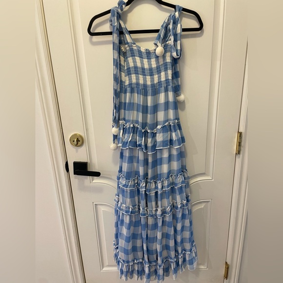 Sundress Blue Gingham Tiered Maxi Dress XS - Picture 6 of 8